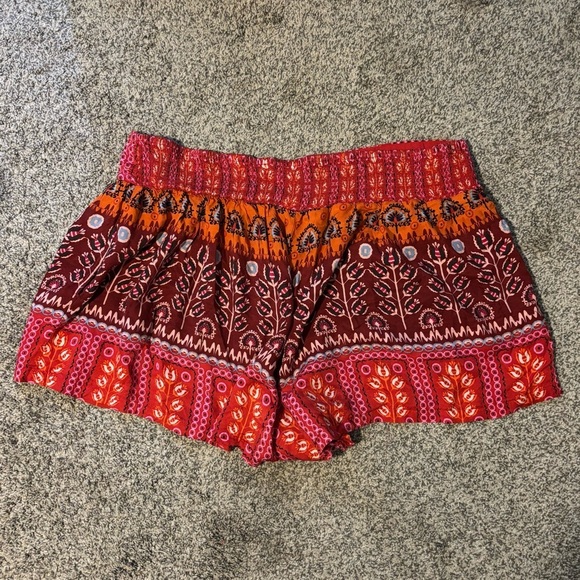 Anthropologie Boho Indie Printed Ruched Wide Leg High Rise Red Pink Shorts Sz 3X - Picture 9 of 9